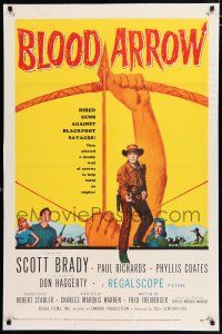 3t581 BLOOD ARROW 1sh '58 Scott Brady, Phyllis Coates, hired guns against Blackfoot savages!