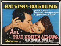 3t460 ALL THAT HEAVEN ALLOWS British quad '55 romantic c/u of Rock Hudson kissing Jane Wyman!