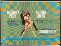 3t461 ARABESQUE British quad '66 Gregory Peck, Sophia Loren, great different mod background art!