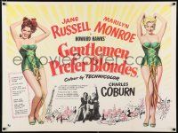 3t471 GENTLEMEN PREFER BLONDES British quad '53 great art of sexy Marilyn Monroe & Jane Russell!