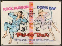 3t479 PILLOW TALK British quad '59 different art of Rock Hudson & Doris Day talking on phones!