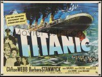 3t483 TITANIC British quad '53 Clifton Webb & Barbara Stanwyck, different art of legendary ship!