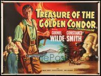 3t485 TREASURE OF THE GOLDEN CONDOR British quad '53 art of Cornel Wilde with torch & machete!