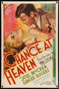 3t157 CHANCE AT HEAVEN 1sh '33 incredible artwork of sexy Ginger Rogers & Joel McCrea!
