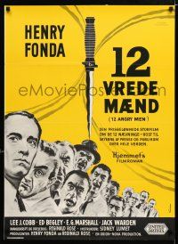 3t551 12 ANGRY MEN Danish '58 Wenzel art of Henry Fonda & jury with knife on a yellow background!