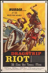 3t160 DRAGSTRIP RIOT 1sh '58 murder at 120 miles per hour, youth gone wild, classic biker gang art!