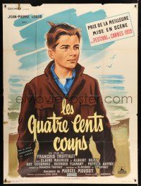 3t436 400 BLOWS French 1p '59 Grinsson art of Jean-Pierre Leaud as young Francois Truffaut, rare!