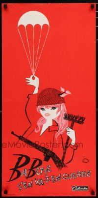 3t511 BABETTE GOES TO WAR red French 15x31 '60 wonderful Lefor Openo art of soldier Bardot!