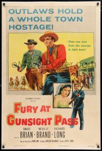 3t591 FURY AT GUNSIGHT PASS style B 1sh '56 outlaws hold a whole town hostage but 1 man fights back!