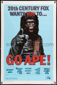 3t163 GO APE 1sh '74 5-bill Planet of the Apes, wonderful Uncle Sam parody art!