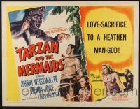 3t202 TARZAN & THE MERMAIDS style B 1/2sh '48 art of Weissmuller tied to tree by heathen man-god!