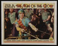 3t361 SIGN OF THE CROSS linen LC '32 Cecil B. DeMille, best c/u of Fredric March in chariot race!