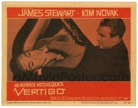 3t314 VERTIGO LC #4 '58 Alfred Hitchcock classic, c/u of James Stewart choking brunette Kim Novak!