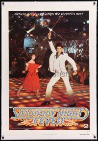 3t610 SATURDAY NIGHT FEVER teaser 1sh '77 best disco dancer John Travolta & Karen Lynn Gorney!