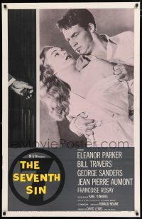 3t611 SEVENTH SIN 1sh '57 sexy scared Eleanor Parker betrays super angry Bill Travers!