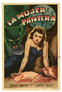3t368 CAT PEOPLE Spanish herald '47 Val Lewton, full-length sexy Simone Simon by black panther!