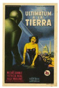3t369 DAY THE EARTH STOOD STILL Spanish herald '51 Soligo art of Patricia Neal cowering from Gort!