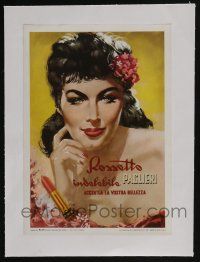 3t403 PAGLIERI linen 9x12 Italian advertising poster '51 art of beautiful brunette woman & lipstick!