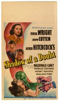 3t227 SHADOW OF A DOUBT mini WC '43 Teresa Wright, Joseph Cotten, directed by Alfred Hitchcock!