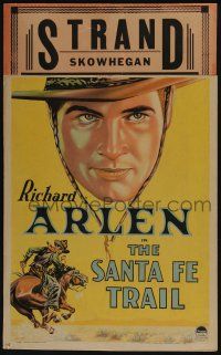3t141 SANTA FE TRAIL WC '30 cool art of Richard Arlen close up & riding horse!