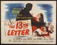 3w004 13th LETTER 1/2sh '51 Otto Preminger, Linda Darnell, a strange kind of killer is loose!