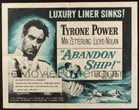 3w017 ABANDON SHIP style A 1/2sh '57Tyrone Power & 25 survivors in a lifeboat that can hold only 12