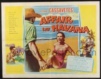 3w028 AFFAIR IN HAVANA revised style A 1/2sh '57 Cassavetes in Cuba, Sara Shane on beach!