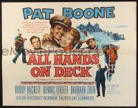 3w035 ALL HANDS ON DECK 1/2sh '61 Navy Captain Pat Boone, sexy Barbara Eden on ladder!