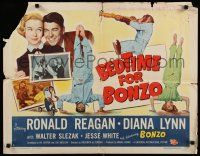 3w092 BEDTIME FOR BONZO style B 1/2sh '51 art of chimpanzee between Ronald Reagan & Diana Lynn!
