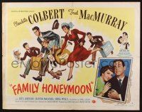 3w154 FAMILY HONEYMOON style A 1/2sh '48 art & photo of newlyweds Claudette Colbert & Fred MacMurray