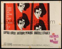 3w161 FIVE MILES TO MIDNIGHT 1/2sh '63 Le Couteau dans la Plaie, Sophia Loren & Anthony Perkins!