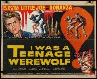 3w211 I WAS A TEENAGE WEREWOLF 1/2sh '57 AIP classic, great art of monster attacking sexy babe!
