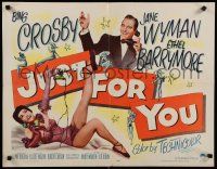 3w225 JUST FOR YOU style B 1/2sh '52 Bing Crosby & sexy Jane Wyman on telephone!
