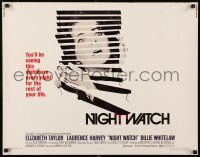 3w287 NIGHT WATCH 1/2sh '73 Elizabeth Taylor & Laurence Harvey, horror!