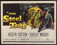 3w352 STEEL TRAP 1/2sh '52 art of Joseph Cotton & Teresa Wright stealing a million dollars!