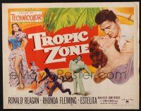 3w390 TROPIC ZONE style A 1/2sh '53 Ronald Reagan romancing Rhonda Fleming + sexy Estelita!
