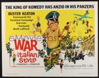 3w401 WAR ITALIAN STYLE 1/2sh '66 Due Marines e un Generale, cartoon art of Buster Keaton as Nazi!