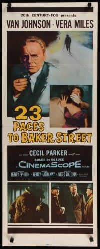 3w429 23 PACES TO BAKER STREET insert '56 cool artwork of Van Johnson & scared Vera Miles!