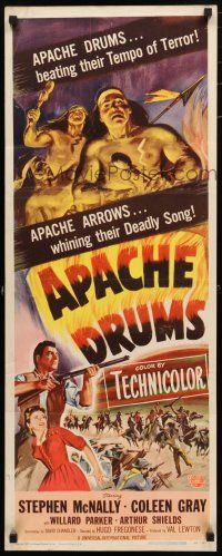 3w450 APACHE DRUMS insert '51 Val Lewton's last, art of Stephen McNally & Coleen Gray!