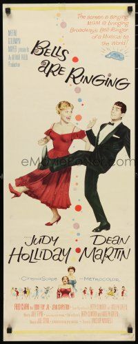 3w460 BELLS ARE RINGING insert'60 full-length image of Judy Holliday & Dean Martin singing & dancing