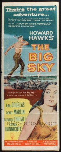 3w463 BIG SKY insert '52 Kirk Douglas in Howard Hawks' mighty adventure of the Great Northwest!
