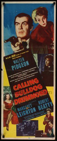 3w483 CALLING BULLDOG DRUMMOND insert '51 close up of detective Walter Pidgeon pointing gun!