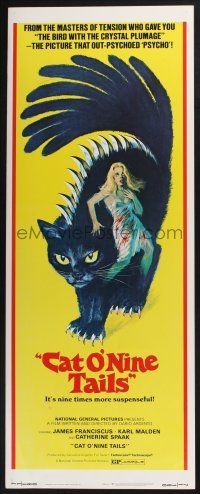 3w489 CAT O' NINE TAILS insert '71 Dario Argento's Il Gatto a Nove Code, wild horror art of cat!