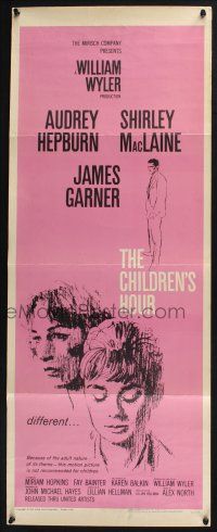 3w493 CHILDREN'S HOUR insert '62 close up artwork of Audrey Hepburn & Shirley MacLaine!