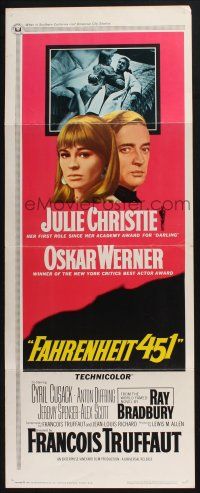 3w526 FAHRENHEIT 451 insert '67 Francois Truffaut, Julie Christie, Oskar Werner, Ray Bradbury!