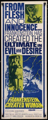 3w537 FRANKENSTEIN CREATED WOMAN insert '67 Peter Cushing, sexy Susan Denberg, evil & desire!