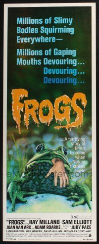 3w539 FROGS insert '72 great horror art of man-eating amphibian with human hand hanging from mouth