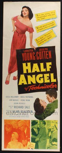 3w556 HALF ANGEL insert '51 Loretta Young, Joseph Cotten, confessions of a lady sleepwalker!