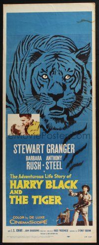 3w559 HARRY BLACK & THE TIGER insert '58 cool art of tiger, Stewart Granger, Barbara Rush!