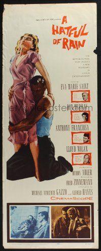 3w560 HATFUL OF RAIN insert '57 Fred Zinnemann early drug classic, Eva Marie Saint, Don Murray